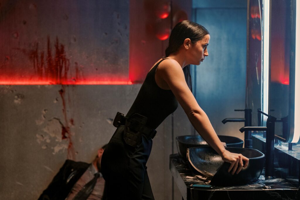 Ana de Armas as Eve Macarro. Still from the movie, used for Ballerina Review. All visuals belong to Lionsgate and the creators of the John Wick universe.