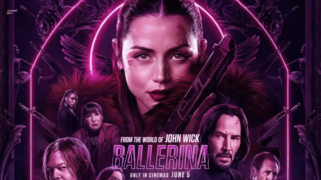 Ballerina Title Poster. Used for Ballerina Review commentary. All visuals belong to Lionsgate and the creators of the John Wick universe.