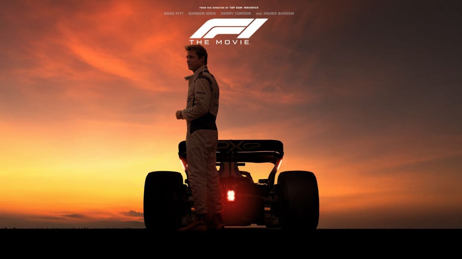 Brad Pitt as Sonny Hayes in F1 (2025). Image courtesy of Apple Original Films, Warner Bros., and the official production partners. Still used for F1 movie review.