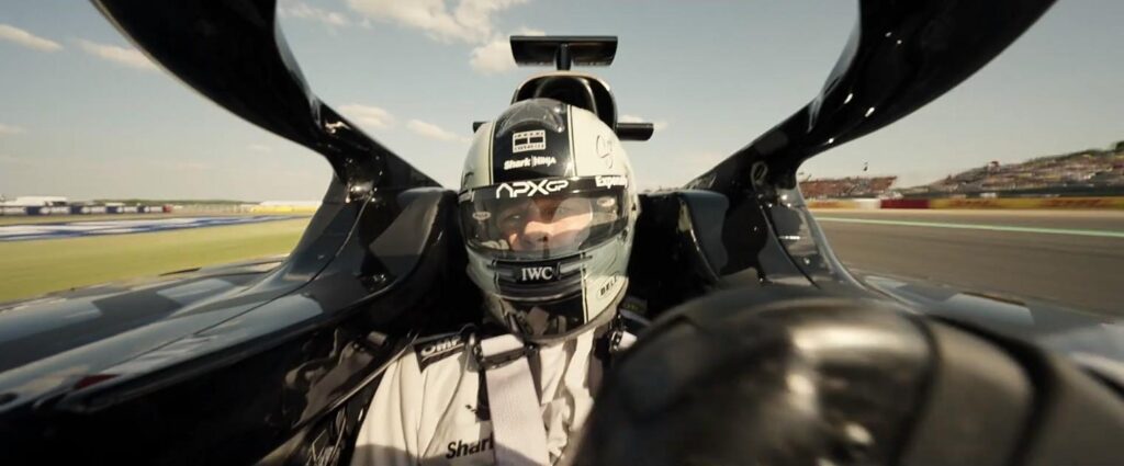 Brad Pitt's Sonny in his F1 car. Image courtesy of Apple Original Films, Warner Bros., and the official production partners.