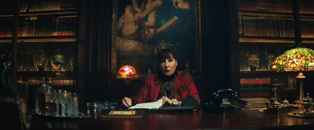 Anjelica Huston in Ballerina (2025). Still from the movie, used for Ballerina Review. All visuals belong to Lionsgate and the creators of the John Wick universe.
