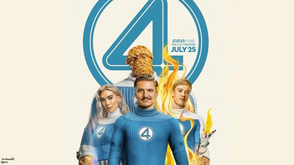 Fantastic Four 2025 review featured image with Pedro Pascal, Vanessa Kirby, Joseph Quinn, and Ebon Moss-Bachrach as Marvel’s First Family