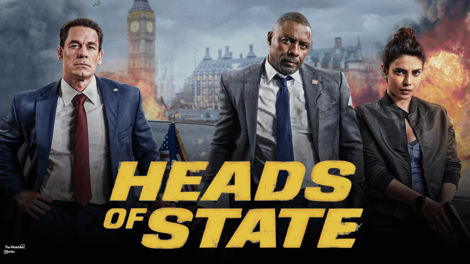 John Cena, Idris Elba, and Priyanka Chopra Jonas in Heads of State. Image use for Heads of State review.