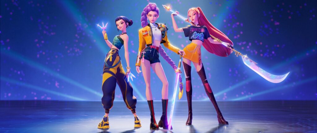 Huntrix from KPop Demon Hunters (2025). Image courtesy of Netflix and Sony Pictures Animation.