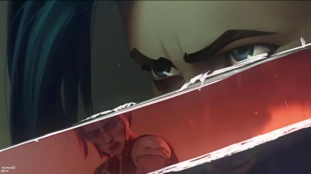 Dramatic still of Jinx and Violet (Vi). © Riot Games / Netflix