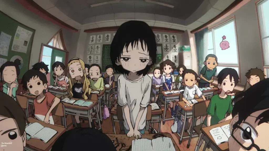 Still from Takopi's Original Sin showing Shizuka in her class.