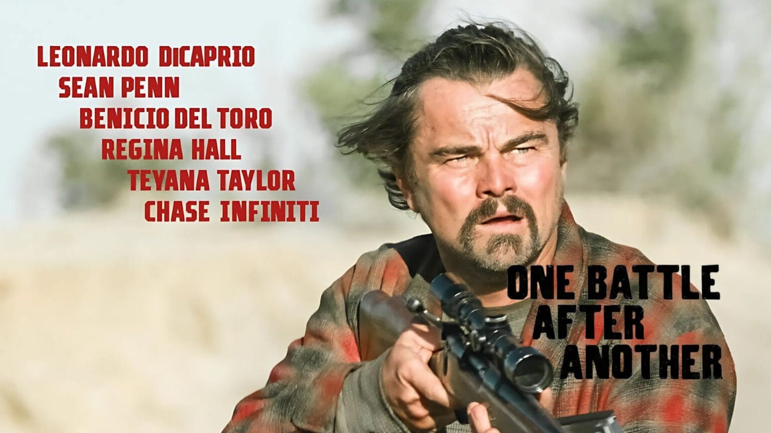 Edited Image used for One Battle After Another review showing Leonardo DiCaprio.