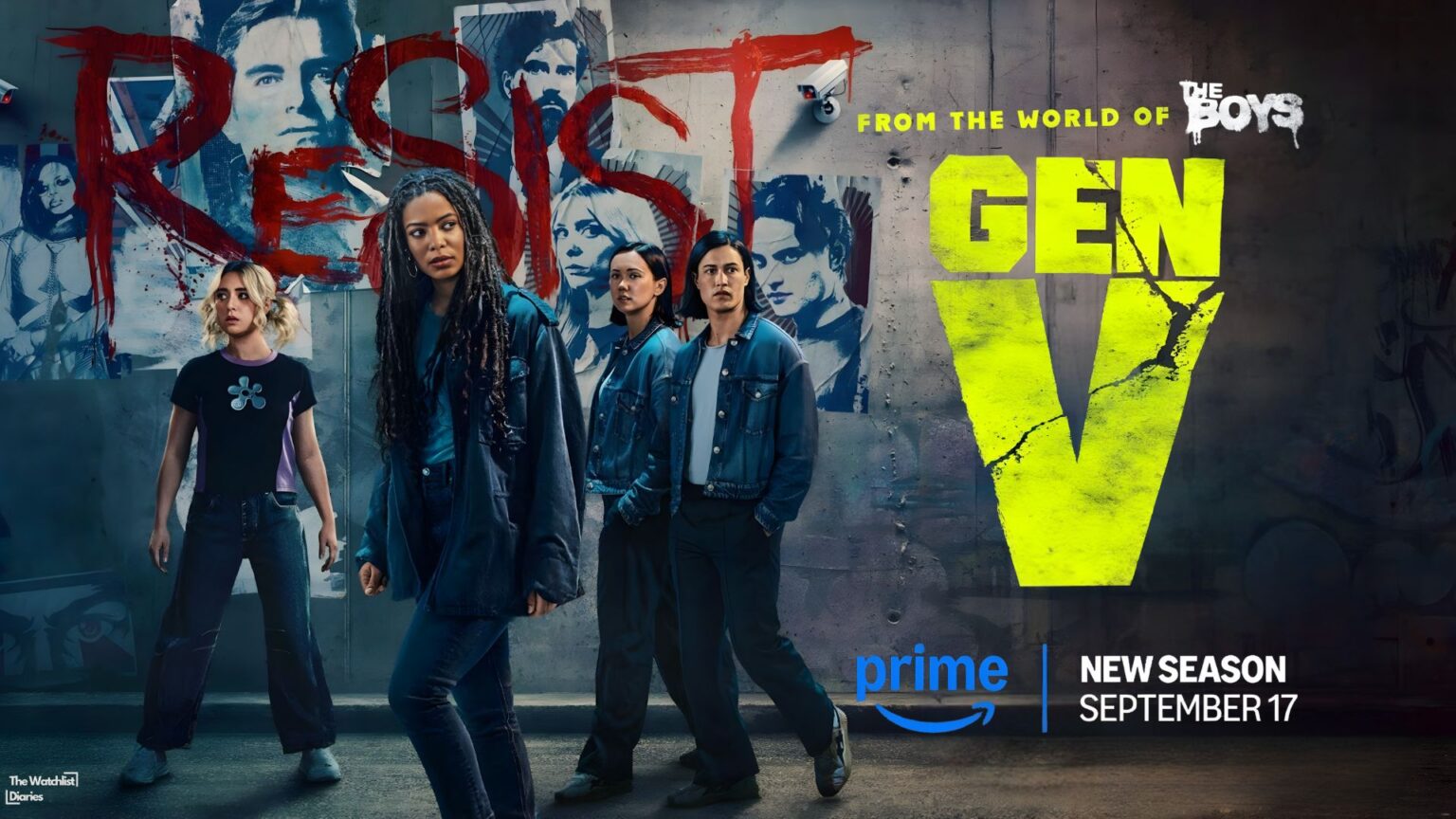 Edited poster of Gen V Season 2. Used here for Gen V S2 Review. Image © Sony Pictures Television, Amazon MGM Studios, Kripke Enterprises, Point Grey Pictures, and Original Film