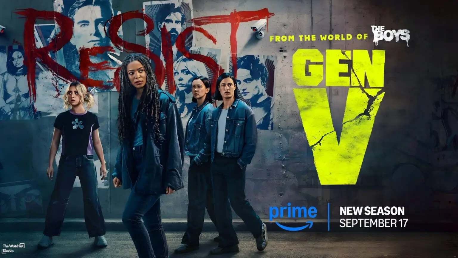 Edited poster of Gen V Season 2. Used here for Gen V S2 Review. Image © Sony Pictures Television, Amazon MGM Studios, Kripke Enterprises, Point Grey Pictures, and Original Film