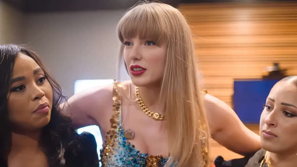 Edited still of Taylor with her Crew. Used here for review. Image © OPC | Object & Animal | Taylor Swift Productions