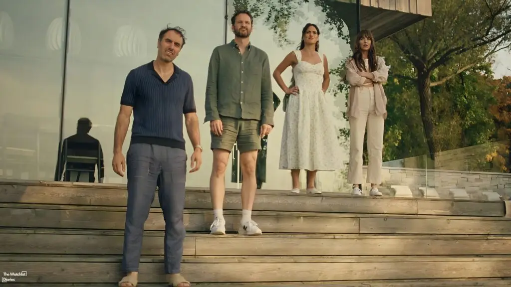 Edited still of (from left) Paul (Michael Angelo Covino), Carey (Kyle Marvin), Ashley (Adria Arjona) and Julie (Dakota Johnson). Image © Neon | Topic Studios