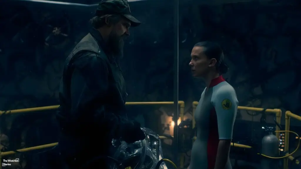 Edited still of Millie Bobby Brown as Eleven and David Harbour as Jim Hopper. Image © Netflix.