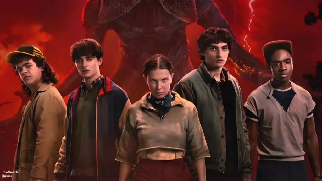 Stranger Things Season 5 finale poster featuring Millie Bobby Brown, Finn Wolfhard, Gaten Matarazzo, Caleb McLaughlin and Noah Schnapp. Image © Netflix. Image used here under fair usage for review and commentary.