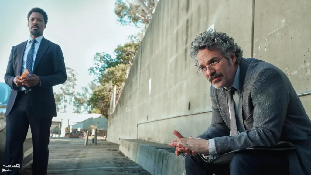 Edited still of Mark Ruffalo and Corey Hawkins in Crime 101 (2026). Image © Amazon MGM Studios | Working Title Films | The Story Factory | Wild State | Raw | Sony Pictures