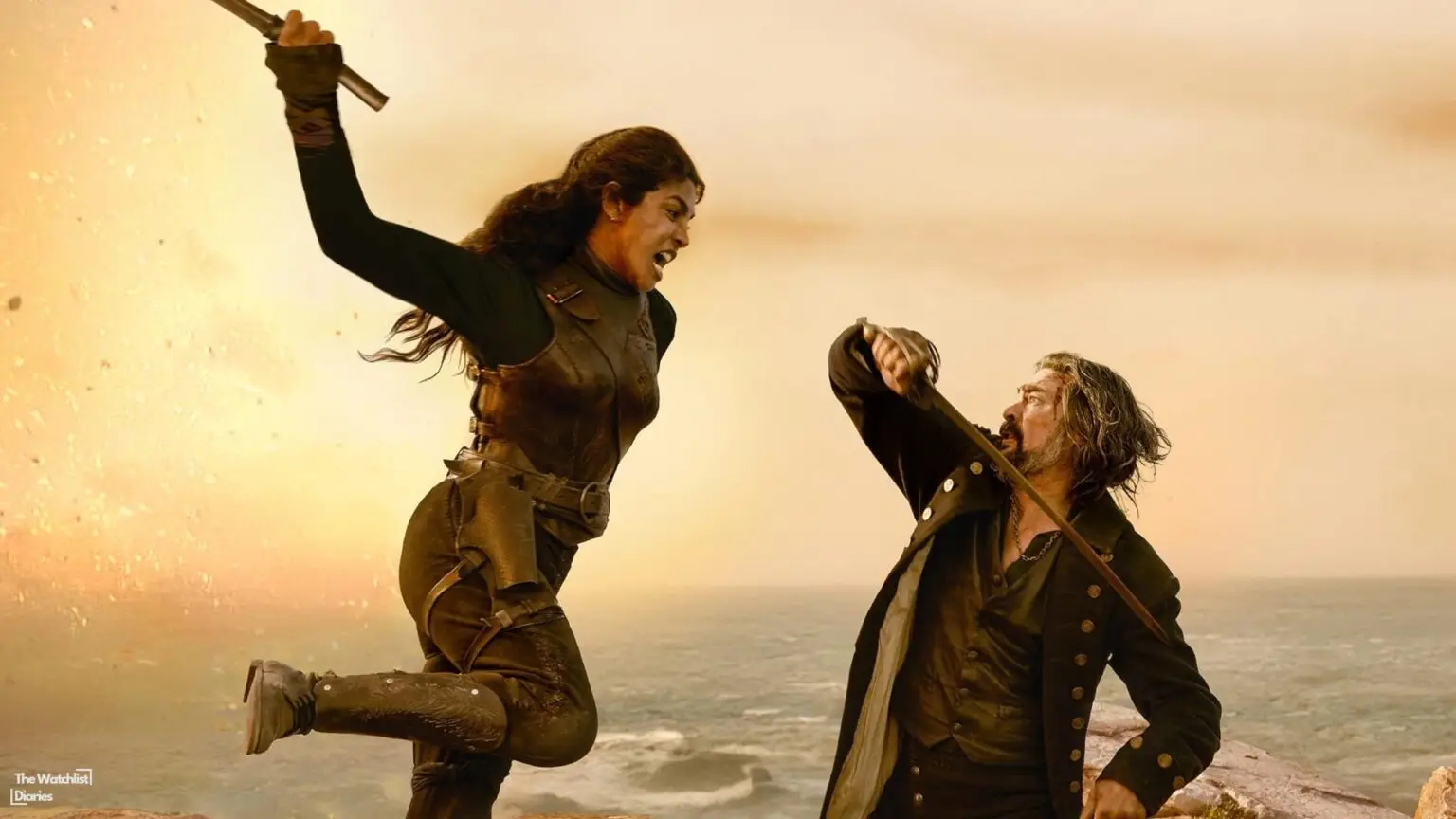 The Bluff 2026 Movie. Edited Image Used here for The Bluff Movie Review. Priyanka Chopra and Karl Urban in The Bluff. Image Courtesy - Prime Videos