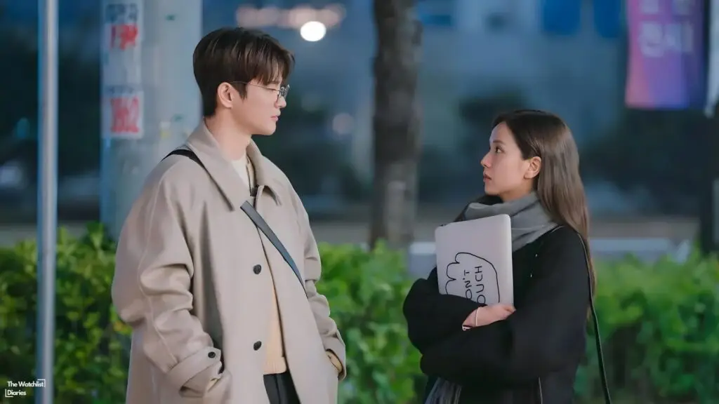 Edited still of Kim Jisoo as Seo Mi-rae and Seo In-guk as Park Kyeong-nam in Boyfriend on Demand (2026). Image © Netflix