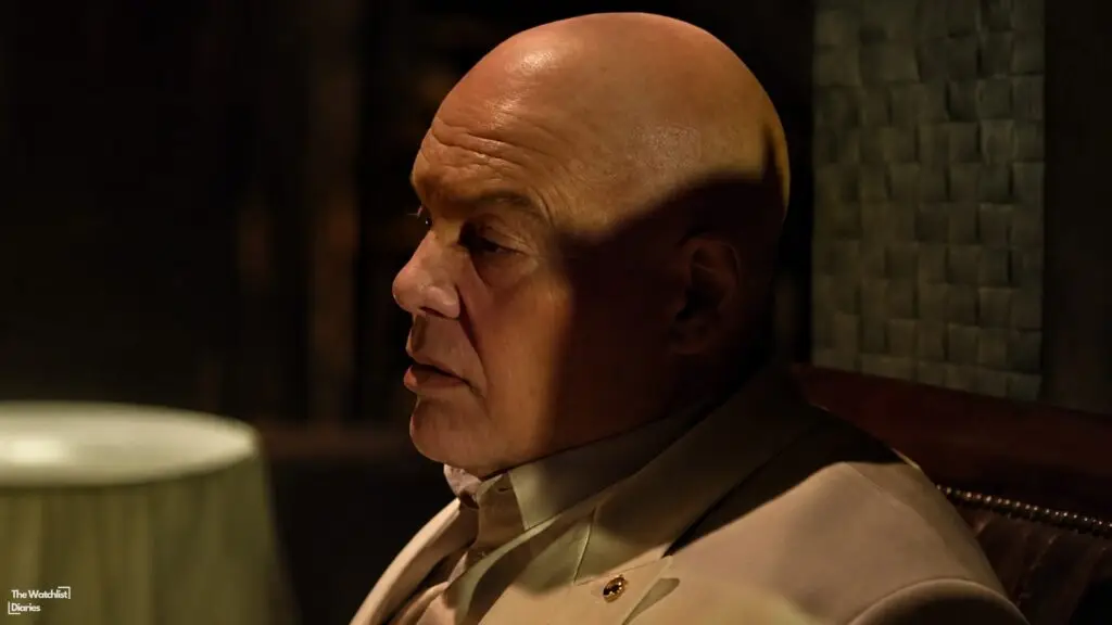 Edited still of The Kingpin getting a visit from Daredevil. Image © Marvel Television | Disney+
