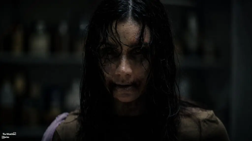 Edited still of Luciane Buchanan in Evil Dead Burn (2026). Image © New Line Cinema | Screen Gems | Ghost House Pictures