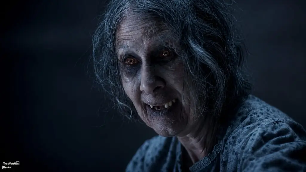 Edited still of Maude Davey in Evil Dead Burn (2026). Image © New Line Cinema | Screen Gems | Ghost House Pictures