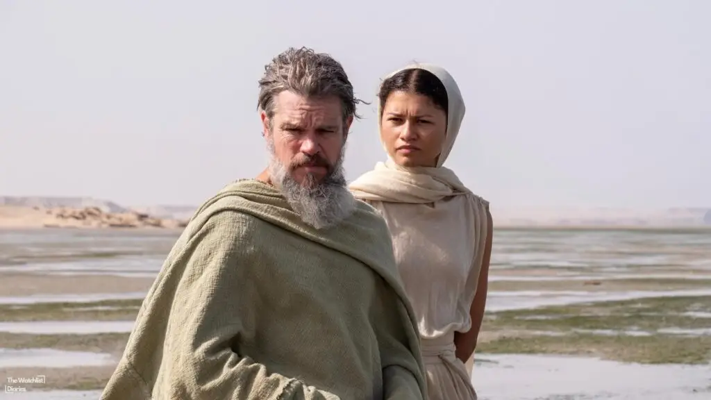 Edited still of Matt Damon and Zendaya in The Odyssey (2026). Image © Syncopy | Universal Pictures