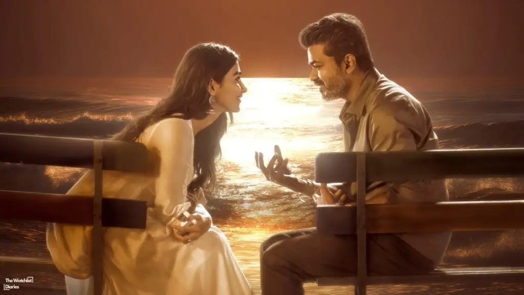 Edited still of Jana Nayagan ft. Joseph Vijay and Pooja Hegde. Image © KVN Productions